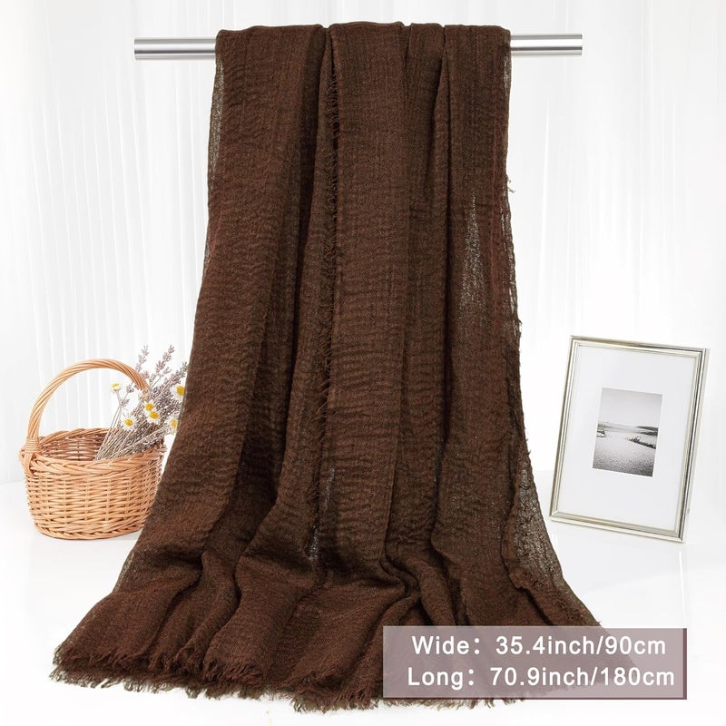 Nydotd Women Summer Cotton Linen Scarf Crinkle Long Beach Shawl Wrap hijab with Fringe - Image 2